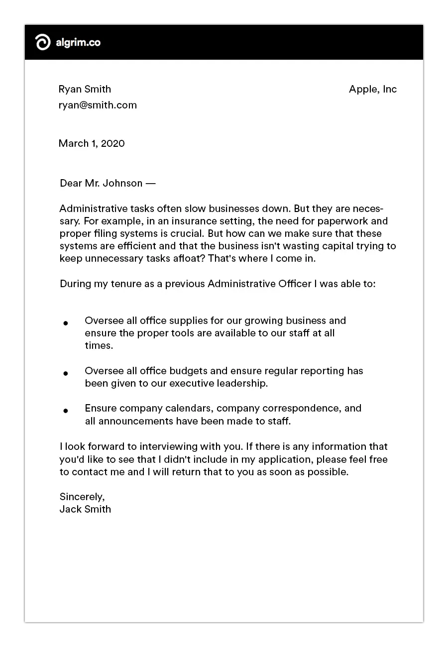 Administrative Assistant Cover Letter Example from www.algrim.co