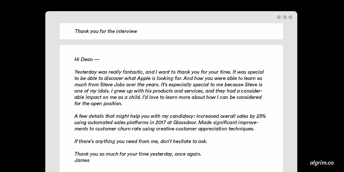 after a second interview, a thank-you email example