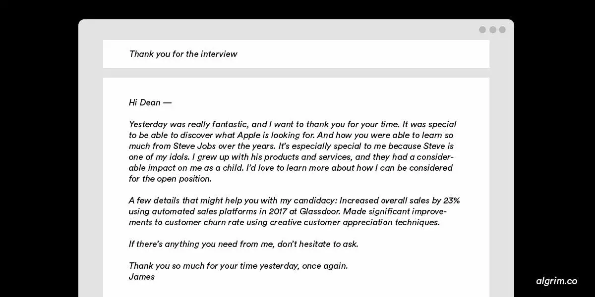 a short thank you note after your interview example